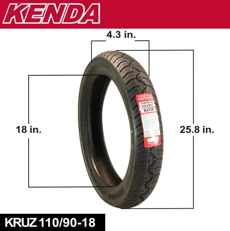 KENDA إطار دراجة نارية أمامي كروز K673 110/90H-18 - لعشاق الكروز، راكبي الرحلات والمستخدمين اليوميين (110-90H 18) مع سلسلة مفاتيح - Image 2